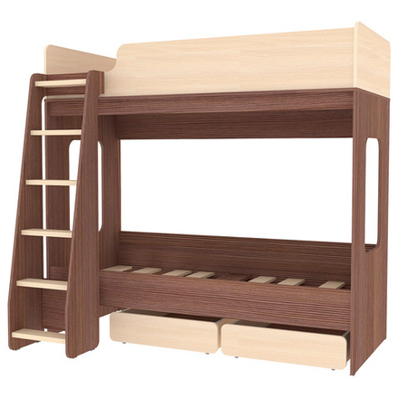 Двухъярусная кровать КарИВи Л-Д601.2 с ящиками 75x175 Бодего Темный  Дуб Молочный