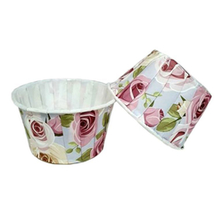 Формы бумажные с ламинацией «Маффин» 50х40 мм (Голубой с крупными розами) 100 шт