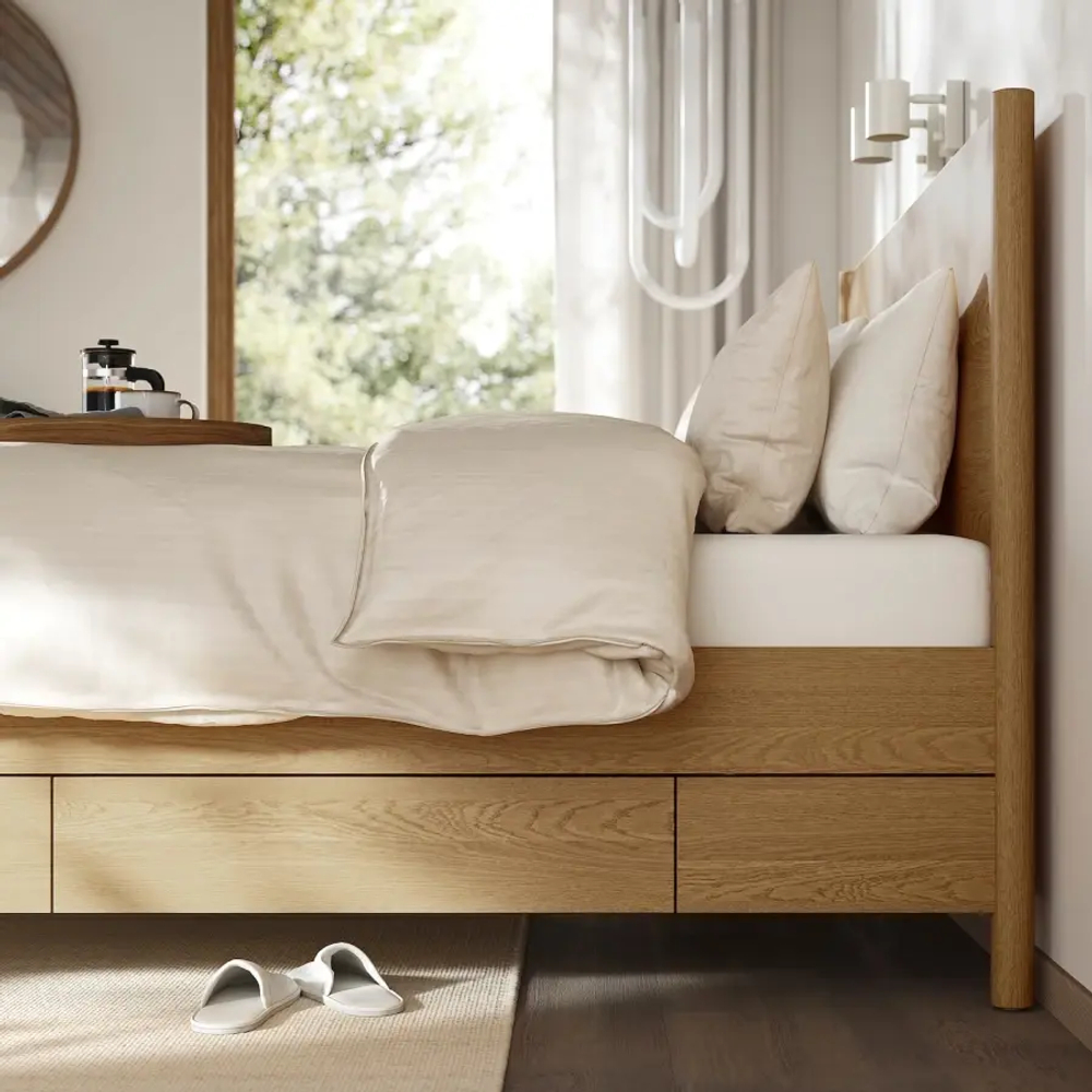 Каркас кровати с ящиками - TONSTAD IKEA/ ТОНСТАД ИКЕА, 160х200 см, светло-коричневый