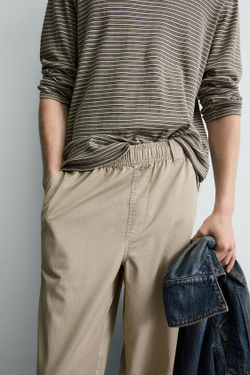 ZARA ХЛОПКОВЫЕ БРЮКИ RELAXED FIT, РЫЖЕВАТО-КОРИЧНЕВЫЙ