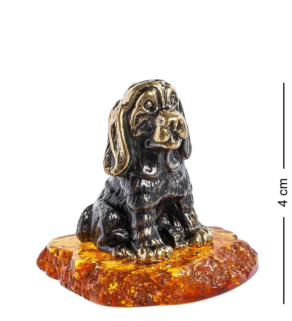 Народные промыслы AM-1296 Фигурка «Бигль на подставке» (латунь, янтарь)