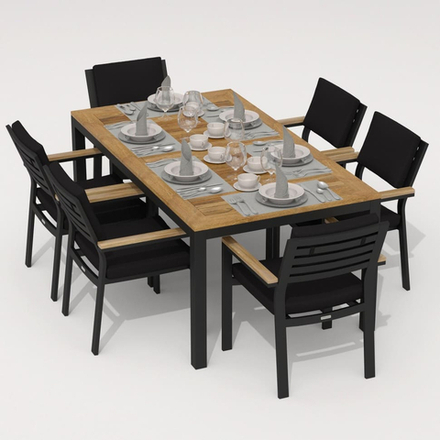 Обеденная группа Ideal Patio ТЕЛЛА  БОНТА каркас карбон, стол тик 180, ткань черная