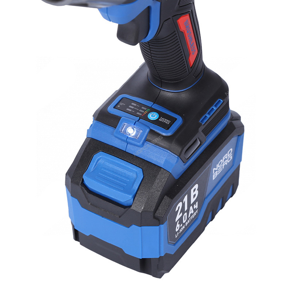 NORDBERG (NE806K-1/2) Гайковерт аккумуляторный, 1/2", 21В, 1500 Нм с двумя 6A акк. и зар. уст-вом, в кейсе