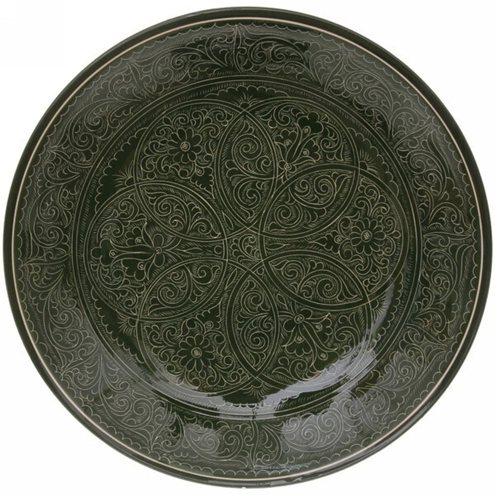 Ляган плоский 42см зеленый Риштанская Керамика