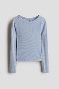 H&M Лонгслив из хлопка в рубчик, светло-голубой