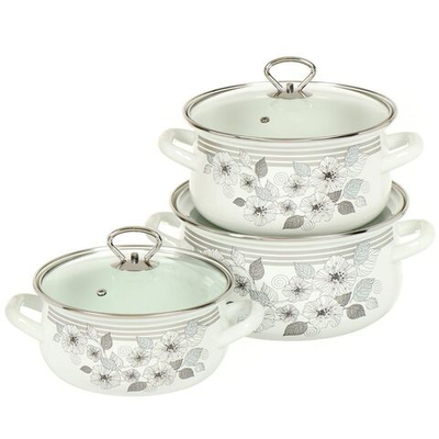 Набор эмалированной посуды 6 пр, кастрюли 2,3,4 л, Керчь, Серебро-1-Экстра стиль