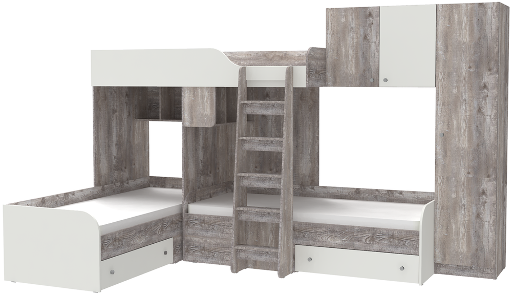 Кровать-чердак КарИВи Трио 2 Бетон Белый
