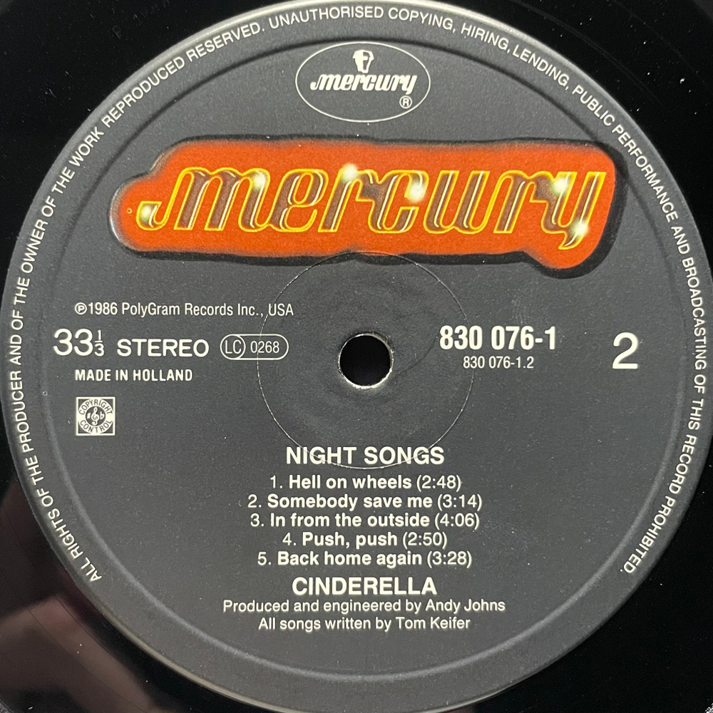 Cinderella ‎– Night Songs (Голландия 1986г.)