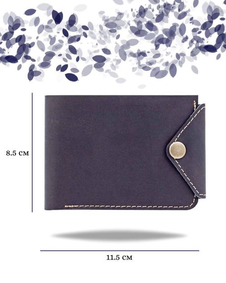 Фото функционального портмоне классического из синей кожи койот Инфографика Размеры