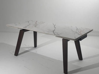 Стол BETIS 180 MATTE GILDED WHITE SOLID CERAMIC / Орех, ®DISAUR