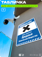 Табличка для обеспечения безопасности "Внимание здесь хранятся вредные химические вещества", для производства, предприятия, организаций, 40х30 см, Silver Plane x Айдентика Технолоджи
