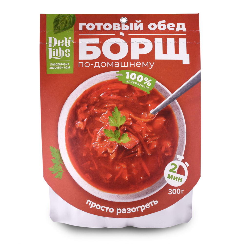 Набор Супы 4шт: Суп-пюре с грибами, Гороховый, Борщ, Куриный (DeliLabs)