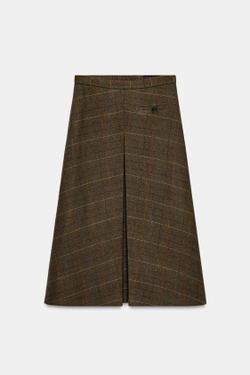 ZARA ЮБКА В КЛЕТКУ ИЗ ШЕРСТИ — ZW COLLECTION, ЦВЕТ ВЕРБЛЮЖЬЕЙ ШЕРСТИ