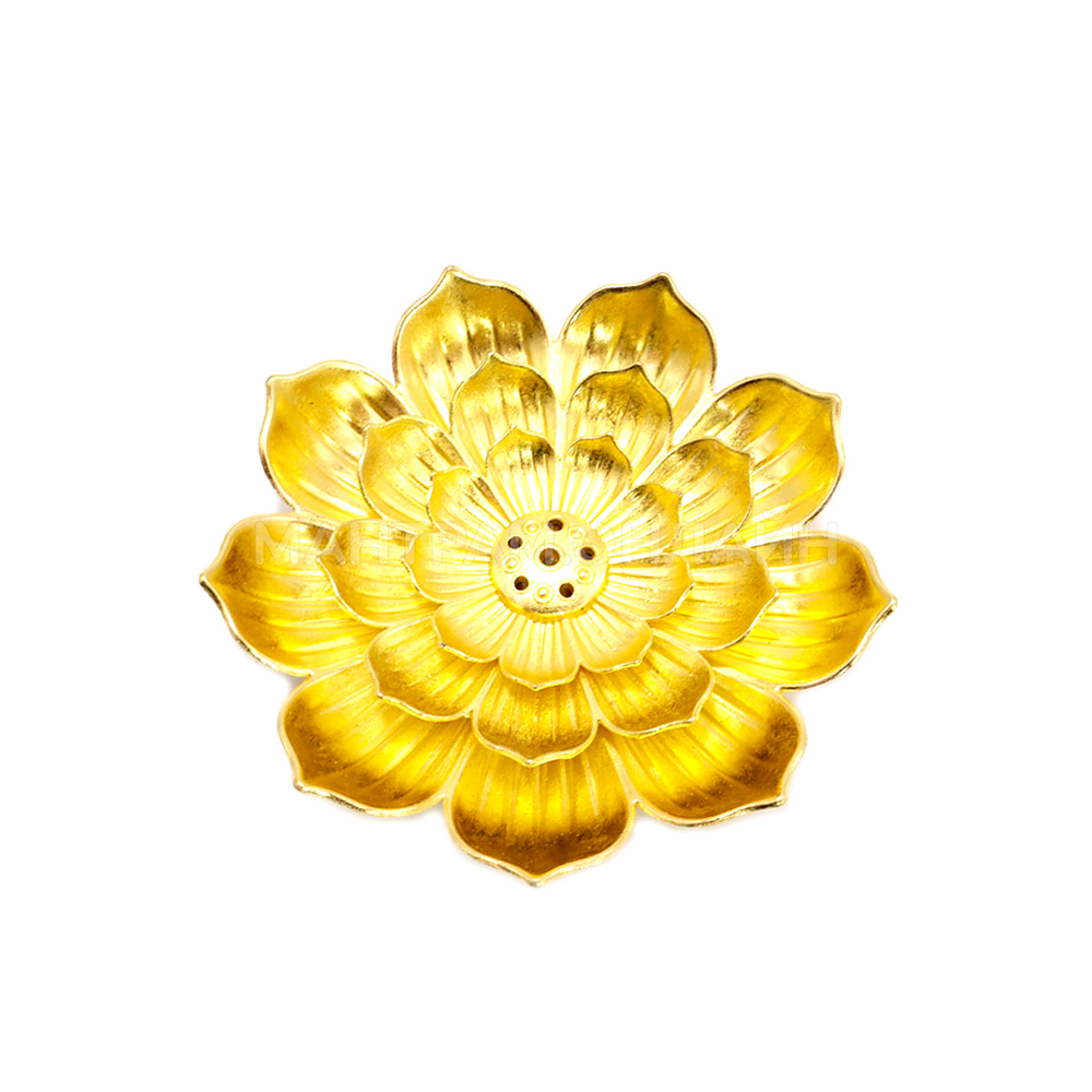 Подставка под благовония цветущий Лотос большой цвет золотистый, металл силумин 8 см