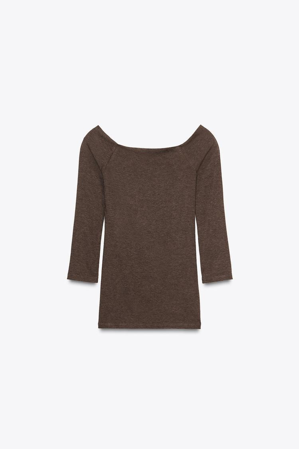 ZARA ФУТБОЛКА С ВЫРЕЗОМ «ЛОДОЧКА», КОРИЧНЕВЫЙ