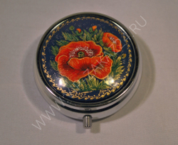 Таблетница с росписью Палех "Маки" на синем (худ. Марова)