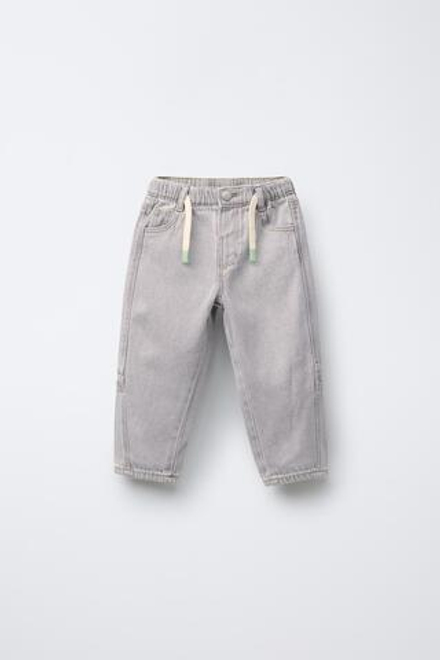 ZARA ДЖИНСЫ СВОБОДНОГО КРОЯ СО ШНУРКОМ, СЕРЫЙ