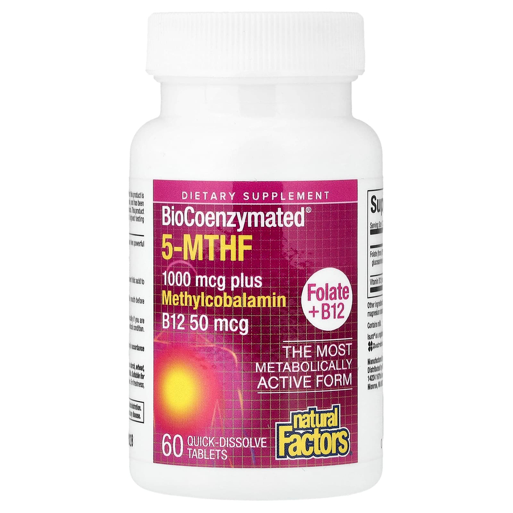 Natural Factors, BioCoenzymated®, фолат и витамин B12, 60 быстрорастворимых таблеток