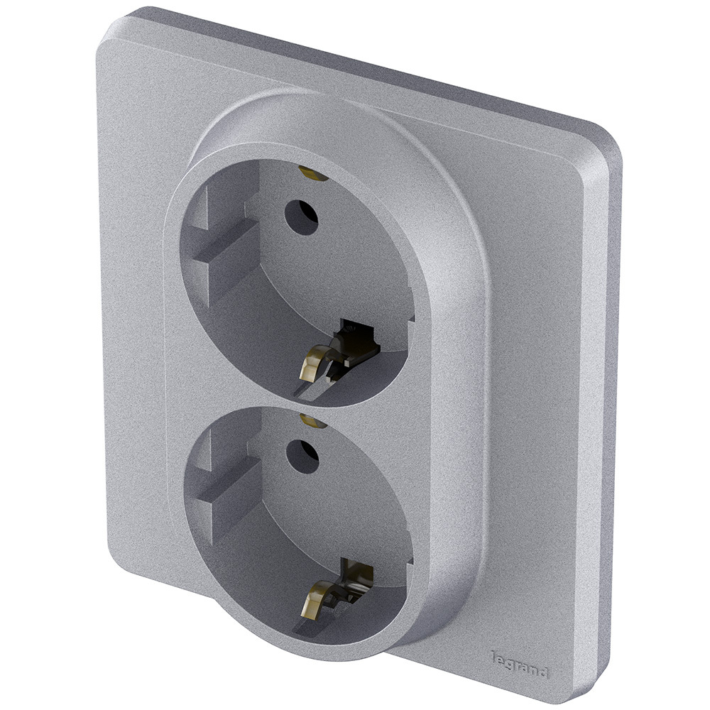 Розетка двойная с заземлением без шторок в сборе 16А 250В алюминий Inspiria Legrand