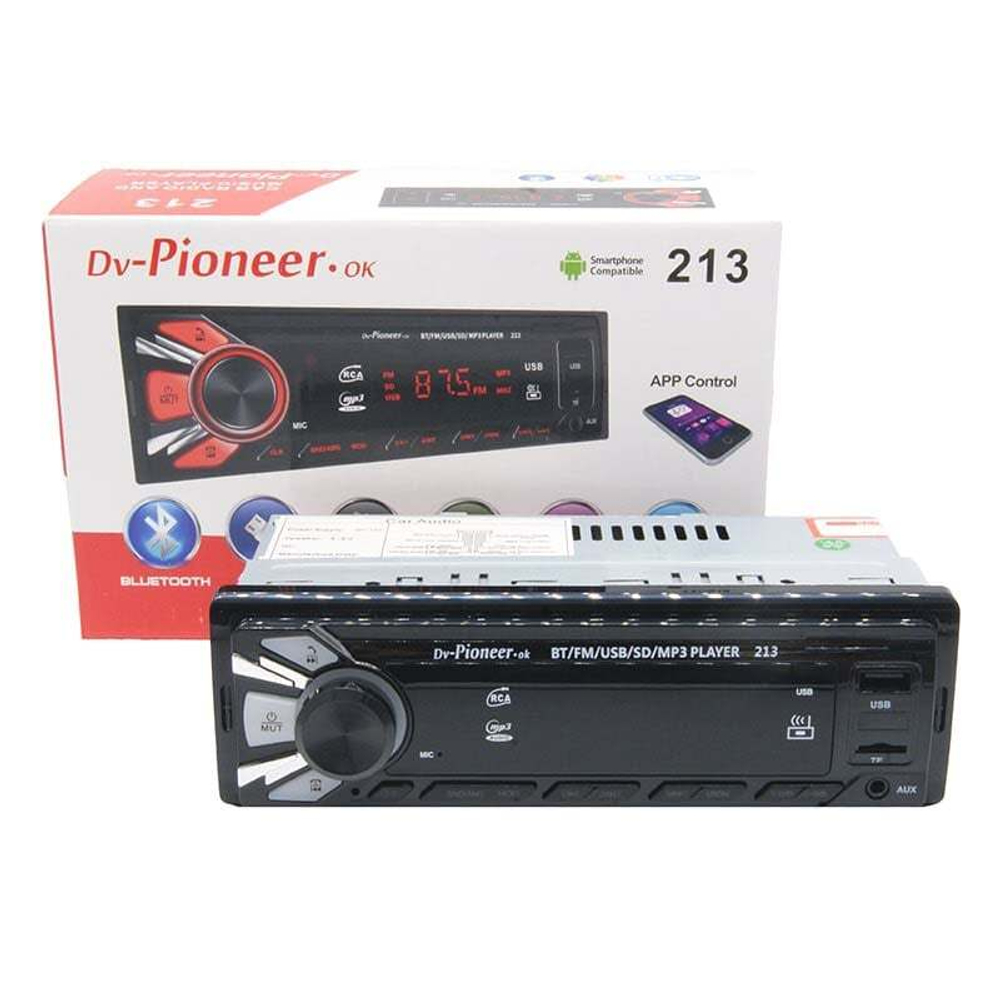 Автомагнитола DV-Pionir ok 213, Bluetooth цветная подсветка, usb, micro, aux, fm, пульт