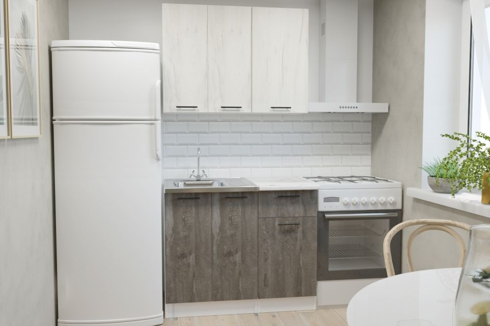 Кухонный гарнитур Сиена мини 1000 мм (Дуб грей/Бетон темный/Белый, Сосна)