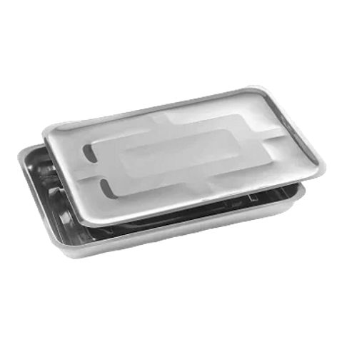 Лоток прямоугольный ЛМПрК «МЕДИКОН» с крышкой, нержавеющая сталь, 260×180×30 мм