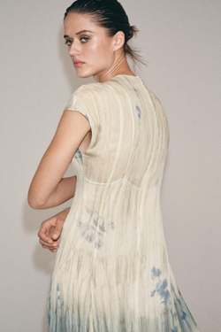 ZARA ПЛАТЬЕ МИДИ С ПРИНТОМ — ZW COLLECTION, ЭКРЮ/СИНИЙ