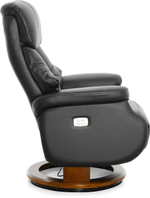Кресло реклайнер Relax Lux Electro S16099RWB, натуральная кожа черная (001), основание дерево темный орех (029)