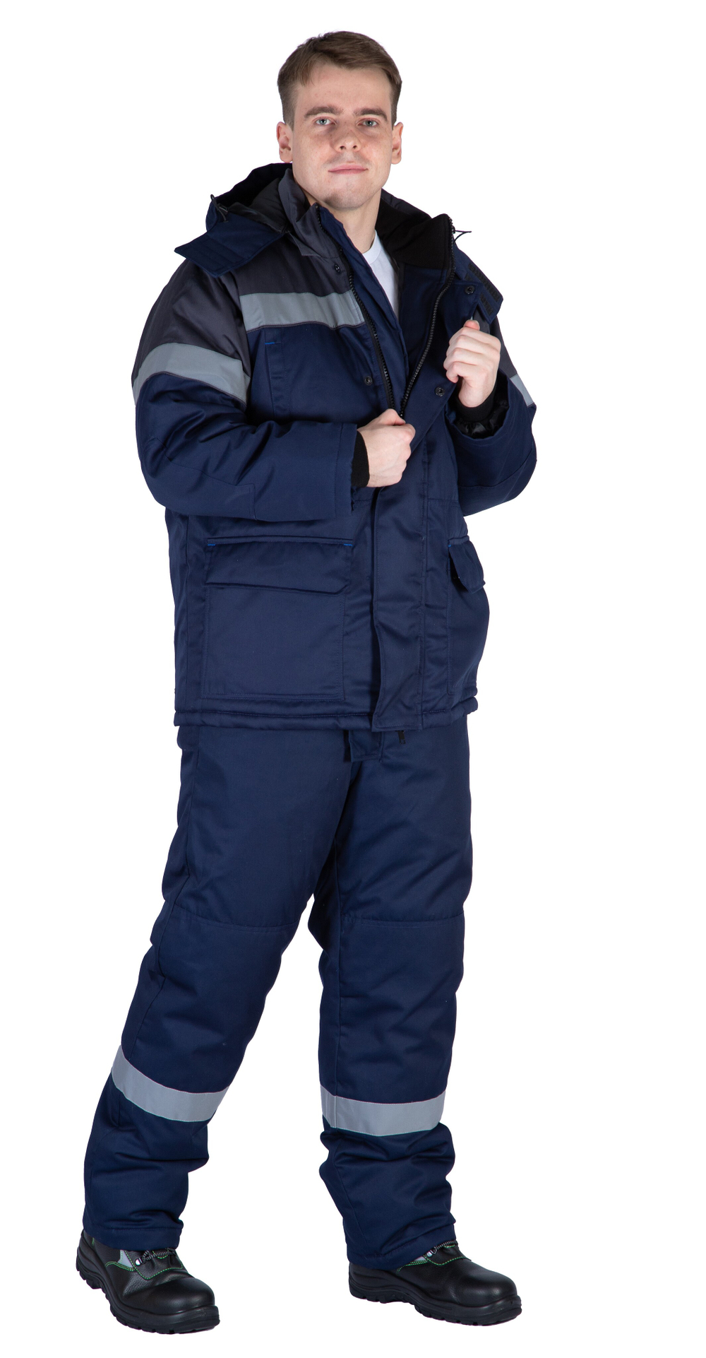 Костюм зимний "Байкит" с полукомбинезоном, т.синий/серый