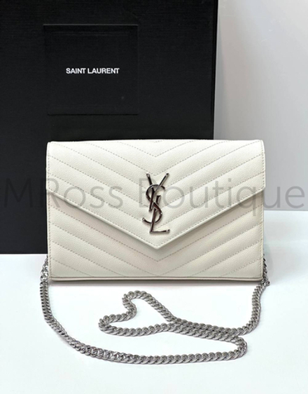 Белый клатч Cassandre Saint Laurent Matelasse Monogram Envelope