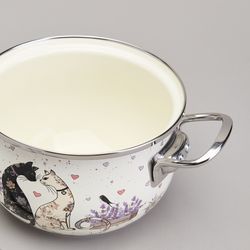 КАСТРЮЛЯ AGNESS ЭМАЛИРОВАННАЯ СО СТЕКЛЯННОЙ КРЫШКОЙ СЕРИЯ "LAVENDER CATS", 2,0 Л ДИА. 18СМ