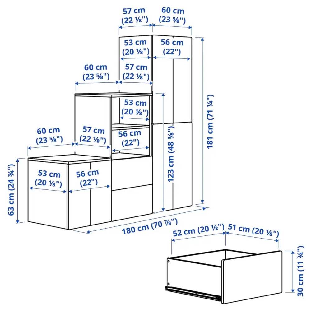 Гардероб - IKEA SMÅSTAD/SMASTAD/СМОСТАД ИКЕА,  181х180  см, белый/синий