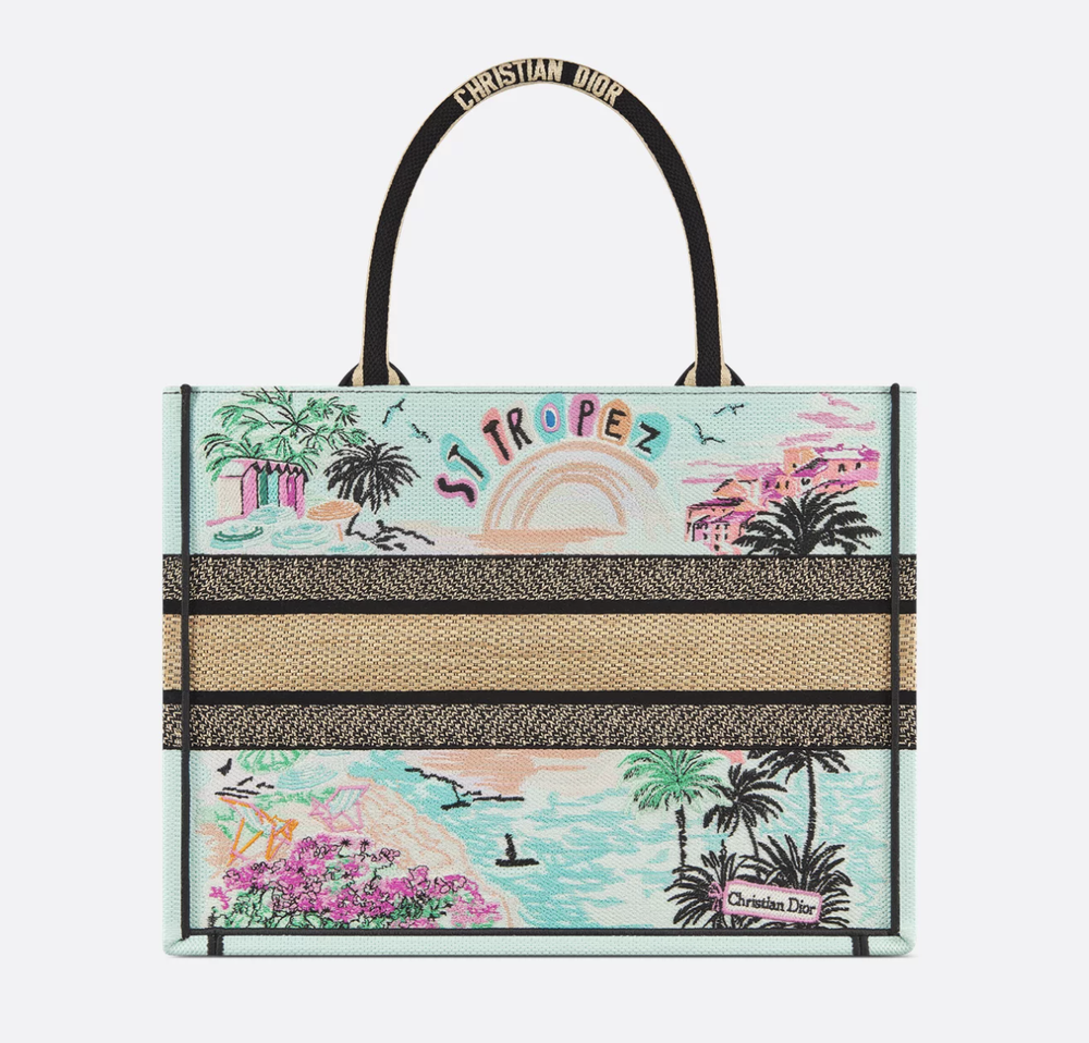 Сумка Dior Book Tote Medium Souvenir из рафии и вышитого хлопка с логотипом