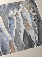 Картина авторская акварельная в паспарту 30х40 см на стену для интерьера "После рыбалки"