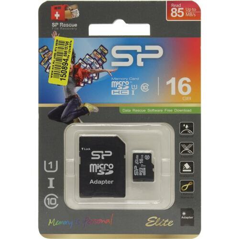 Карта памят microSDHC 16Gb Class10 Silicon Power SP016GBSTHBU1V10-SP + adapter