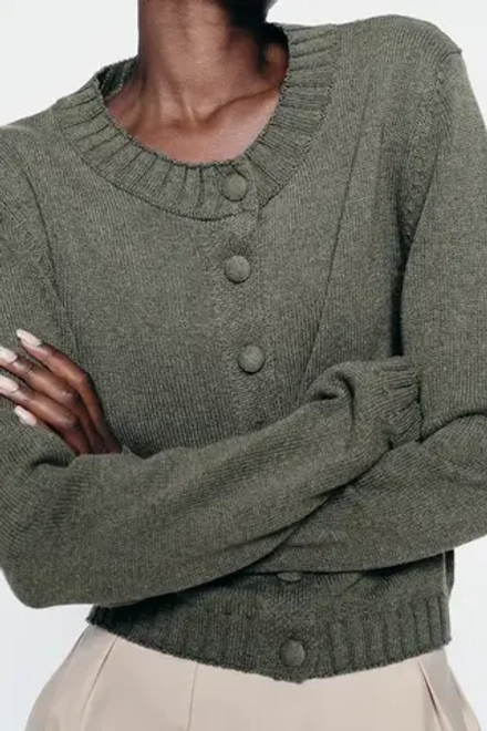 ZARA ОДНОТОННЫЙ КАРДИГАН, ХАКИ