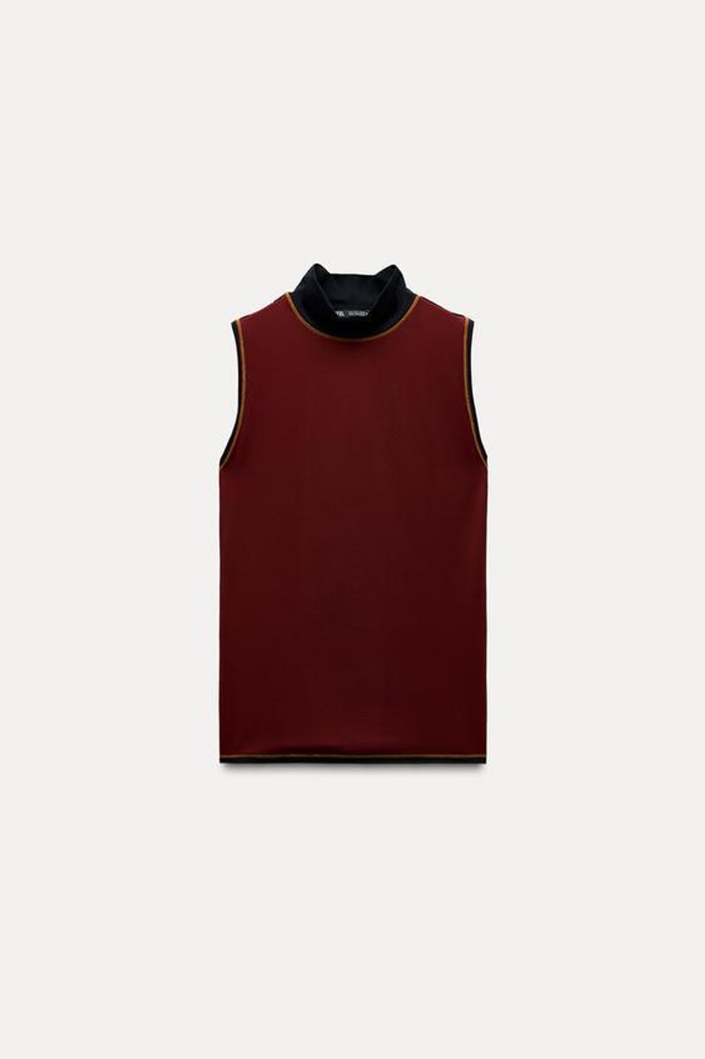 ZARA ТОП С КОНТРАСТНОЙ СТРОЧКОЙ, ГРАНАТОВЫЙ