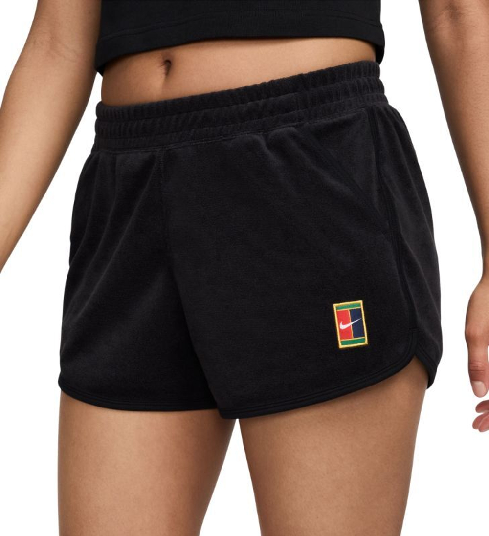 Женские Шорты теннисные Nike Court Mid-Rise French Terry Tennis - черный