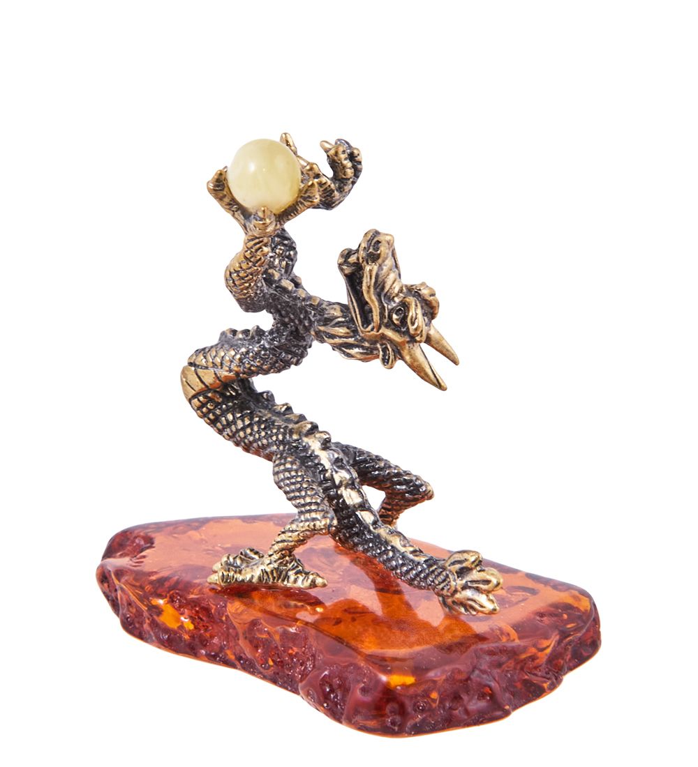 Народные промыслы AM-3814 Фигурка «Дракон Водный» (латунь, янтарь)
