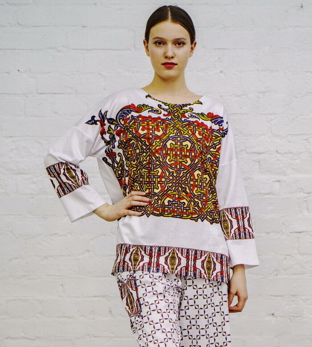 Туника "Русский орнамент 2", по мотивам рукописных книжных заставок славянских раннехристианских манускриптов