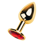 Золотистая коническая анальная пробка 7см с красным кристаллом ToyFa Metal 717004-9