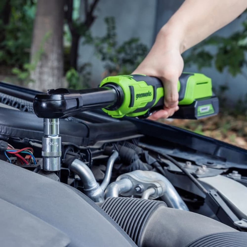 Гайковерт-трещотка Greenworks GD24RWX удлиненная, 24V, бесщеточная, 1/2", 80Нм, редуктор 170 мм
