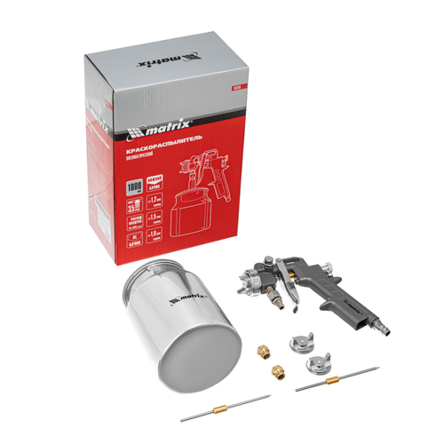 Краскораспылитель пневмат. с нижним бачком V=1,0 л, сопла диаметром 1.2, 1.5 и 1.8 мм// Matrix