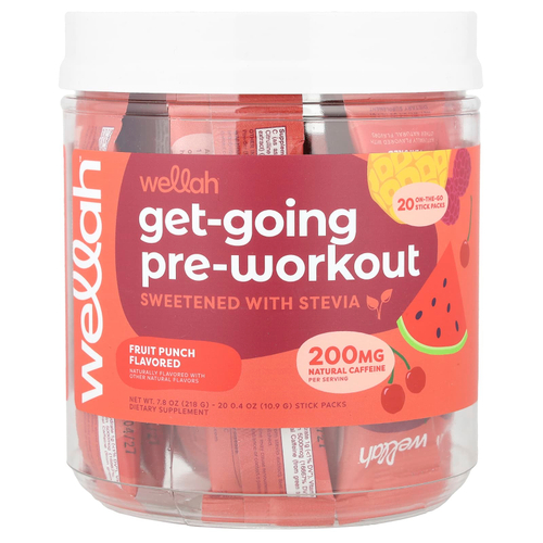 Wellah, Get-Going Pre-Workout, Fruit Punch, 20 пакетиков по 10,9 г (0,4 унции)