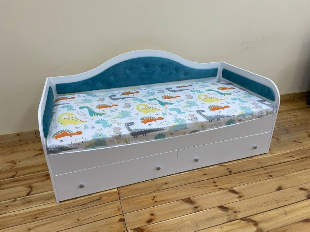 Кровать Lori Белый/Лофти Лазурь 190*90