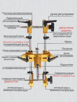 Кондуктор для врезки дверных замков 3 фрез / Шаблон для врезки дверных замков, ручек, личинок / комплект 8 предметов + кейс