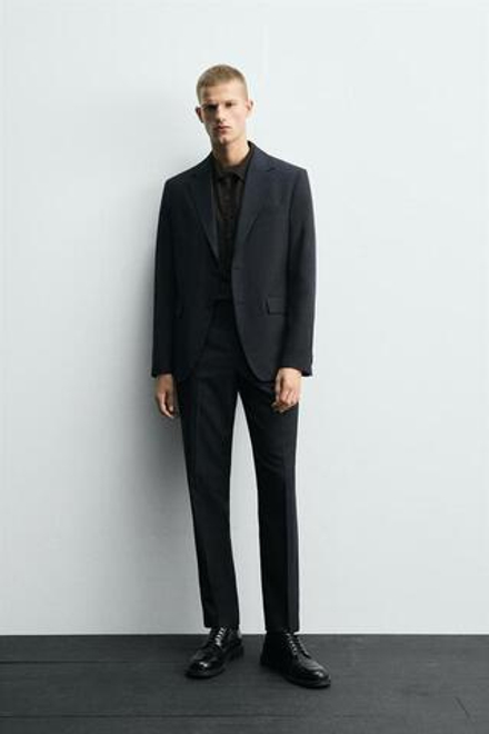 ZARA КОСТЮМНЫЕ БРЮКИ С УЗОРОМ «ГУСИНАЯ ЛАПКА», МОРСКОЙ СИНИЙ