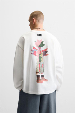 ZARA ФУТБОЛКА С ФОТОПРИНТОМ, БЕЛЫЙ