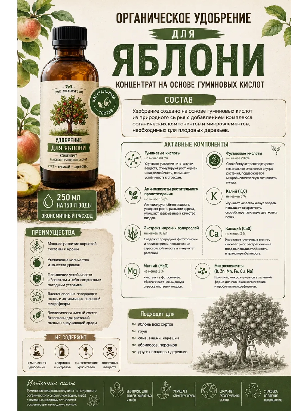 Удобрение для яблони органическое 250 мл