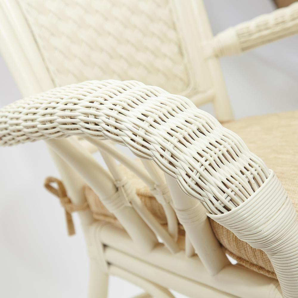 Комплект обеденный "ANDREA GRAND" (стол со стеклом+6 кресел+ подушки) TCH White (белый), Ткань рубчик, цвет кремовый